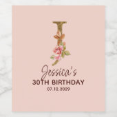 Buchstabe J Gold Monogramm Blush Rosa Rosen Weinetikett (Einzelnes Label)