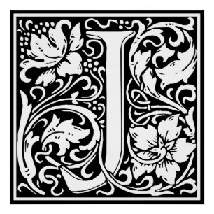 Buchstabe J Mittelalterliche Monogramm-Kunst Nouve Poster