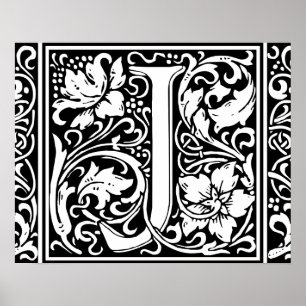Buchstabe J Mittelalterliches Monogramm Vintage In Poster