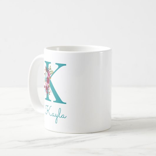 Buchstabe K Aquamarin rosa Kaffeetasse (Vorderseite Links)