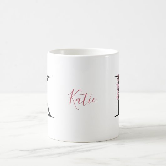 Buchstabe K, Cherry Blossom | Monogramm-Skriptname Kaffeetasse (Mittel)
