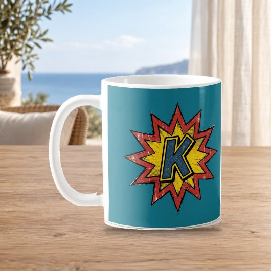 Buchstabe K Comic Burst Monogramm Initial Tasse