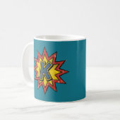 Buchstabe K Comic Burst Monogramm Initial Tasse (Vorderseite Links)