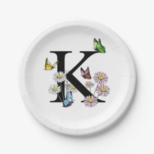 Buchstabe K Florales Aquarell Schmetterling Monogr Pappteller