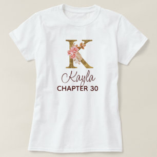 Buchstabe K Gold Monogramm Blush Rosa Rosen Geburt T-Shirt