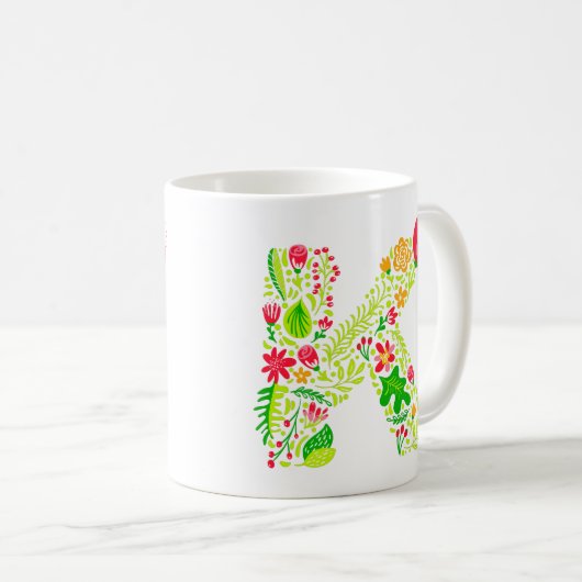 Buchstabe K in Blume Kaffeemaschine Tasse (VorderseiteRechts)