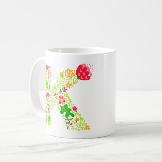 Buchstabe K in Blume Kaffeemaschine Tasse (Vorderseite Links)