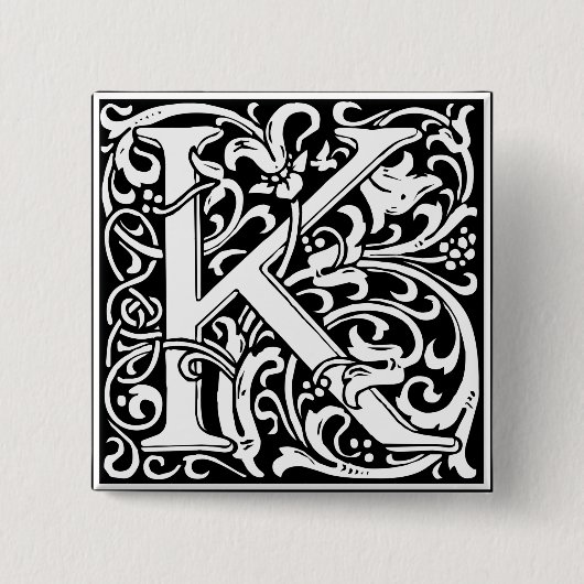 Buchstabe K Mittelalterliche Monogramm-Kunst Art N Button (Vorderseite)