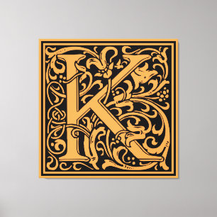 Buchstabe K Mittelalterliche Monogramm-Kunst Art N Leinwanddruck