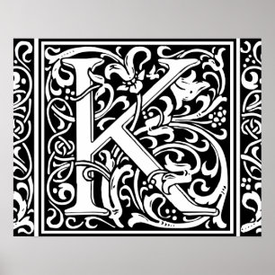 Buchstabe K Mittelalterliche Monogramm-Kunst Art N Poster