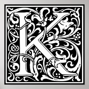 Buchstabe K Mittelalterliche Monogramm-Kunst Art N Poster