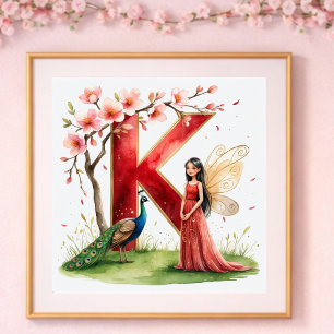 Buchstabe K Pfau Fee Poster - Elegante Kunst
