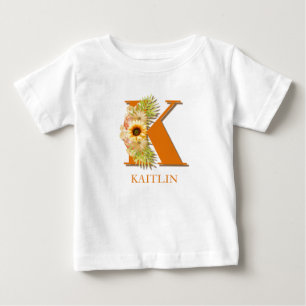 Buchstabe K Sonnenblume Florales Monogramm mit Nam Baby T-shirt