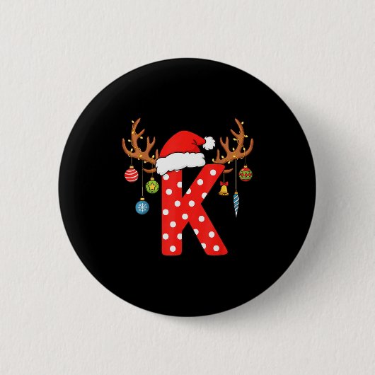 Buchstabe K Weihnachtsmonogramm Alphabet Anfangsbu Button (Vorderseite)