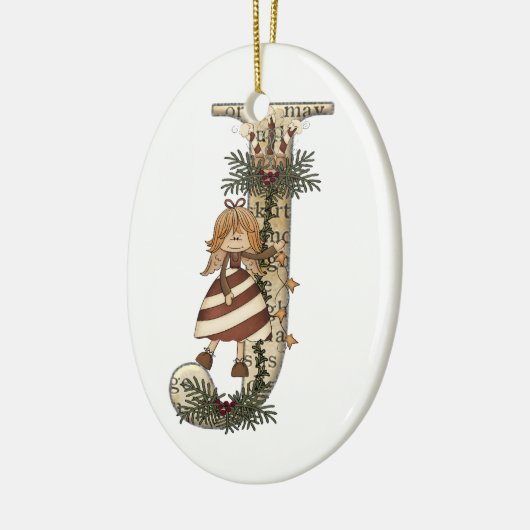 Buchstabe-Kunst - J - Weihnachtsengels-Verzierung Keramikornament (Links)