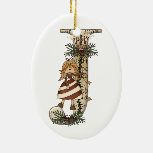 Buchstabe-Kunst - J - Weihnachtsengels-Verzierung Keramikornament (Hinten)