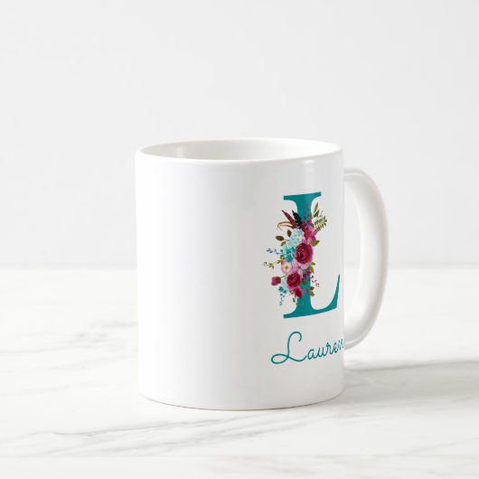 Buchstabe L Aquamarin rosa Kaffeetasse (VorderseiteRechts)