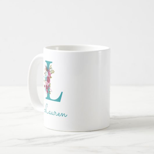 Buchstabe L Aquamarin rosa Kaffeetasse (Vorderseite Links)