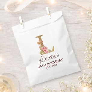 Buchstabe L Gold Monogramm Blush Rosa Rosen Geschenktütchen