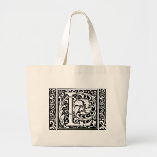 Buchstabe L Mittelalterliche Monogramm-Kunst Art N Jumbo Stoffbeutel