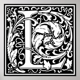 Buchstabe L Mittelalterliche Monogramm-Kunst Art N Poster