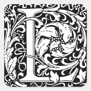 Buchstabe L Mittelalterliche Monogramm-Kunst Art N Quadratischer Aufkleber