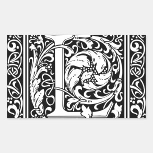 Buchstabe L Mittelalterliche Monogramm-Kunst Art N Rechteckiger Aufkleber