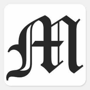 Buchstabe M Altenglischer Text auf weißem Hintergr Quadratischer Aufkleber