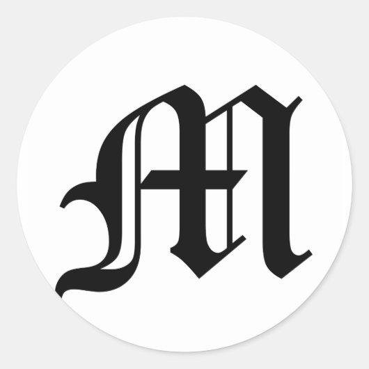 Buchstabe M Altenglischer Text auf weißem Hintergr Runder Aufkleber (Vorderseite)