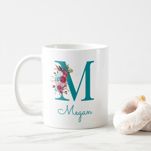 Buchstabe M Aquamarin rosa Kaffeetasse (Mit Donut)