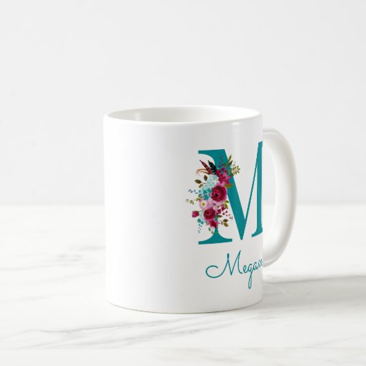 Buchstabe M Aquamarin rosa Kaffeetasse (VorderseiteRechts)