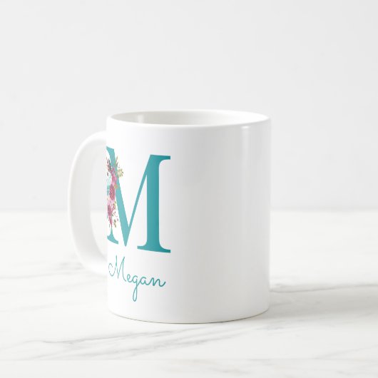 Buchstabe M Aquamarin rosa Kaffeetasse (Vorderseite Links)