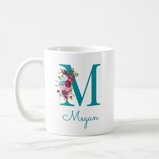 Buchstabe M Aquamarin rosa Kaffeetasse (Links)