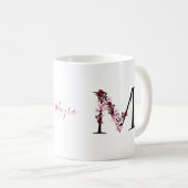Buchstabe M, Cherry Blossom | Monogramm-Skriptname Kaffeetasse (VorderseiteRechts)