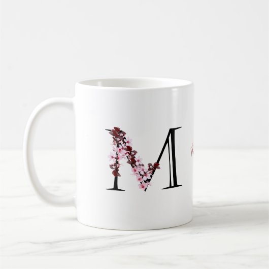 Buchstabe M, Cherry Blossom | Monogramm-Skriptname Kaffeetasse (Links)