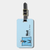 Buchstabe M für Elch in blauen Streifen für Jungen Gepäckanhänger (Vorderseite vertikal)