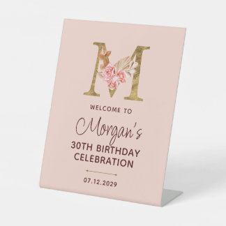 Buchstabe M Gold Monogramm Blush Rosa Rosen Schild