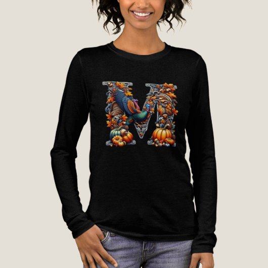 Buchstabe M im Thanksgiving-Stil Tri-Blend Shirt (Vorderseite)