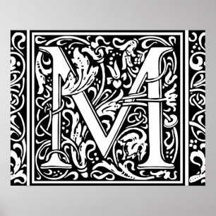Buchstabe M Mittelalterliche Monogramm-Kunst im Ju Poster