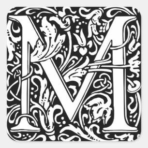 Buchstabe M Mittelalterliche Monogramm-Kunst im Ju Quadratischer Aufkleber
