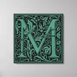Buchstabe M Mittelalterliche Monogramm-Kunst Nouve Leinwanddruck