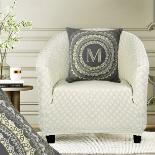 Buchstabe M Monogramm Vintage symmetrisches Muster Kissen