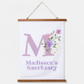 Buchstabe M plus Vorname mit Blumenmuster Wandteppich Mit Holzrahmen (Vorderseite)