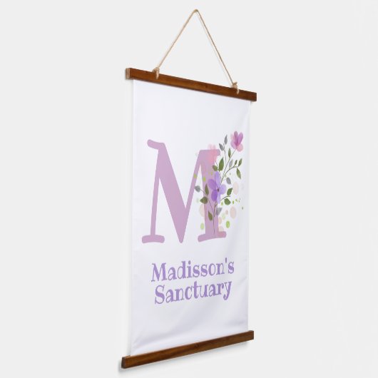 Buchstabe M plus Vorname mit Blumenmuster Wandteppich Mit Holzrahmen (Gewinkelt)