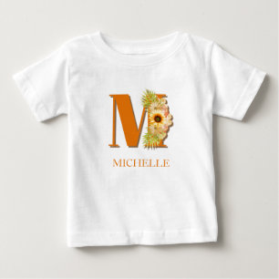 Buchstabe M Sonnenblume Florales Monogramm mit Nam Baby T-shirt