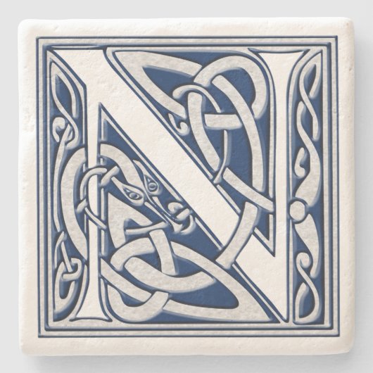 Buchstabe N mit keltischen Drachen Steinuntersetzer (Vorderseite)