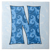 Buchstabe N - Mit Monogramm Blue Paisley Fliese (Vorderseite)