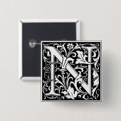 Buchstabe N Mittelalterliche Monogramm-Kunst Neue Button (Vorne & Hinten)
