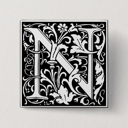 Buchstabe N Mittelalterliche Monogramm-Kunst Neue Button (Vorderseite)