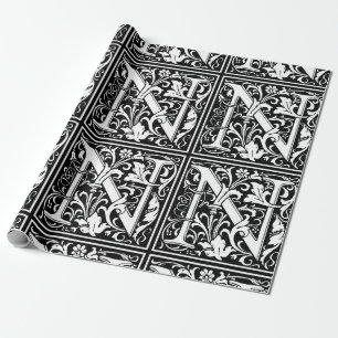 Buchstabe N Mittelalterliche Monogramm-Kunst Neue Geschenkpapier